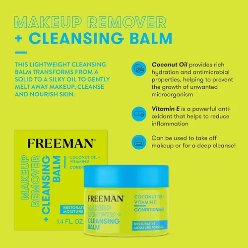 Miniatura 2 de Freeman Removedor de maquillaje + bálsamo limpiador, bálsamo removedor de maquillaje hidratante y nutritivo, aceite de coco y vitamina E, elimina