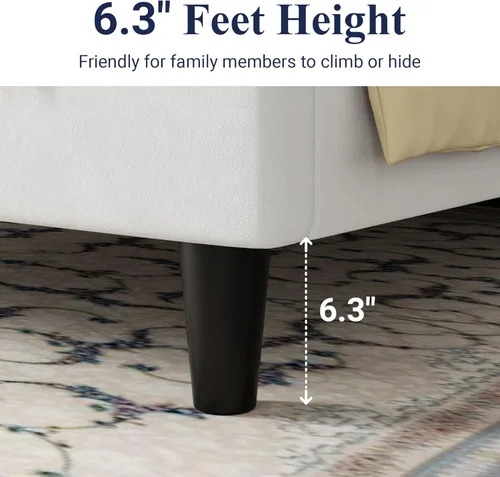 Miniatura 5 de Allewie - Base de cama tamaño Queen con cabecera acolchada tapizada en terciopelo y diseño acanalado vertical; plataforma de cama con resistentes