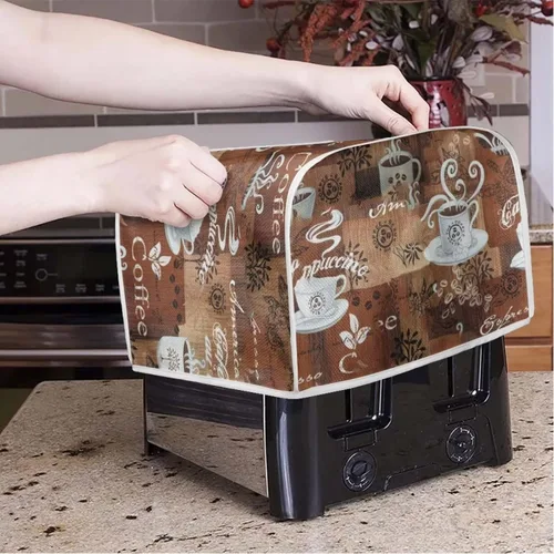 Miniatura 3 de JEOCODY Funda para tostadora para hacer pan con asa, impresión temática de café, ranura ancha, protección contra el polvo Estampado De Tema De Café