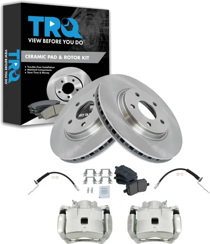 Miniatura 35 de TRQ Juego de pastillas de freno delanteras y rotores de cerámica, pinzas, mangueras, compatibles con Honda Odyssey 2005-2010