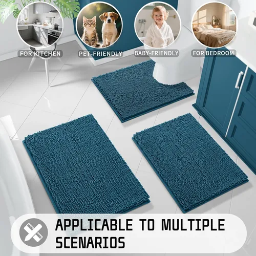 Miniatura 7 de Yimobra Alfombras lavables para baño, alfombra de baño de chenilla súper suave y absorbente para piso y alfombra, alfombra antideslizante de secado