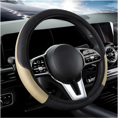 DXNQ Funda para volante de automóvil, 15 pulgadas de fibra de carbono con costuras de piel, protector de volante de color, antideslizante, elástica,