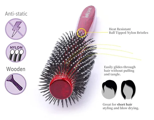 Miniatura 3 de PERFEHAIR Cepillo de pelo redondo pequeño para secar con cerdas de nailon suaves, 1.5 pulgadas, cepillo de pelo rizado con volumen para hombres