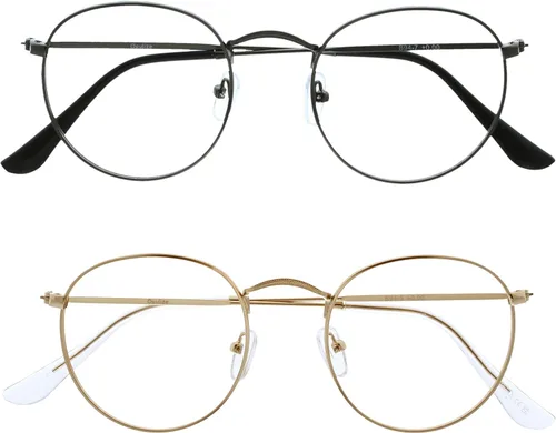 Miniatura 8 de OPULIZE SOL - Gafas de lectura con bloqueo de luz azul para mujeres y hombres, marco redondo de metal, bisagras de resorte, anteojos