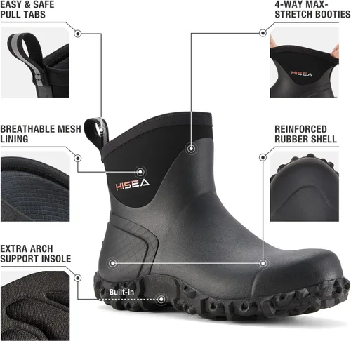 Miniatura 2 de HISEA Botas de goma para hombre, botas de lluvia impermeables para exteriores, para césped y jardín