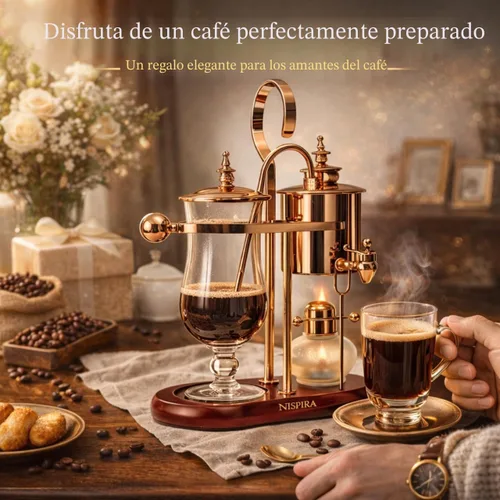 Miniatura 7 de Nispira Belgium Royal Family Balance Syphon - Cafetera vintage con gravedad única, sistema de preparación al vacío, cobre, 16.9 fl oz