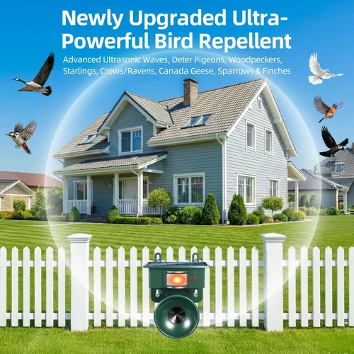 Miniatura 2 de Disuasorio solar de pájaros carpinteros para casa, dispositivos repelentes de aves ultrasónico para exteriores, ganso, cuervo, paloma, disuasorios
