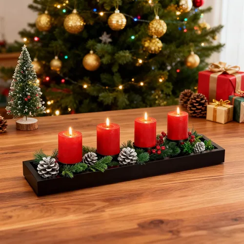 Miniatura 6 de Hanobe Bandeja rectangular larga y estrecha: portavelas rectangular decorativo negro, bandeja de centro de mesa, bandeja de servir sin asa para mesa