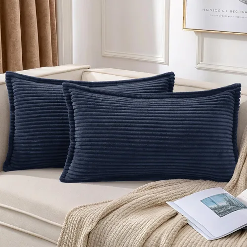 Miniatura 40 de Mecatny Juego de 2 fundas de almohada de pana de 16 x 16 pulgadas, fundas decorativas neutrales suaves de estilo bohemio para sofá y sala de estar