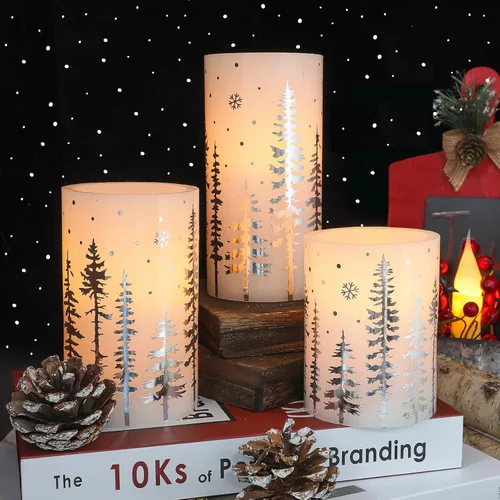 Miniatura 6 de Crystal Club Velas de Navidad sin llama, velas LED navideñas que funcionan con pilas con control remoto y temporizador, velas parpadeantes realistas