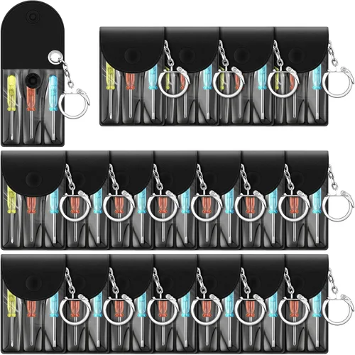 Jutom Juego de 20 mini destornilladores y llaveros a granel, incluye 3 mini destornilladores en una bolsa portátil con broche con gancho a granel