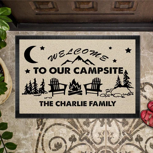 Miniatura 5 de Tapete personalizado de bienvenida a nuestro campamento, accesorio de campamento al aire libre con nombre de la familia, tapete antideslizante e