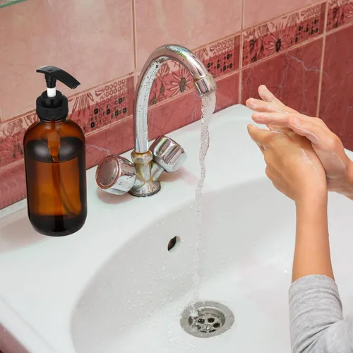 Miniatura 6 de Tanlade 24 botellas de bomba de vidrio de 8 onzas, botella vacía, dispensador de jabón de vidrio con bomba, recipientes recargables y embudos