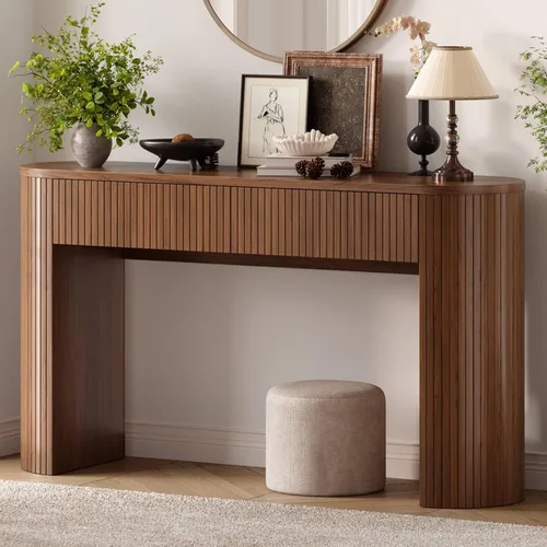 Mesa consola de 55 pulgadas con 2 cajones, mesas de entrada acanaladas con almacenamiento, mesa de sofá detrás del sofá, mesas de pasillo, mesa de