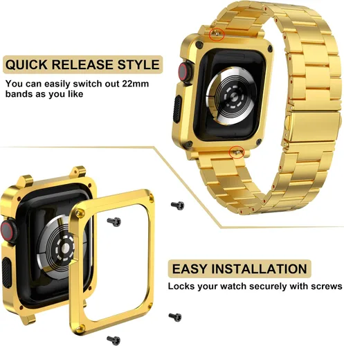 Miniatura 3 de Compatible con Apple Watch Band de 1.772 pulgadas Series 9, 8, 7, carcasa de metal resistente para hombres de 1.772 pulgadas con correa de repuesto