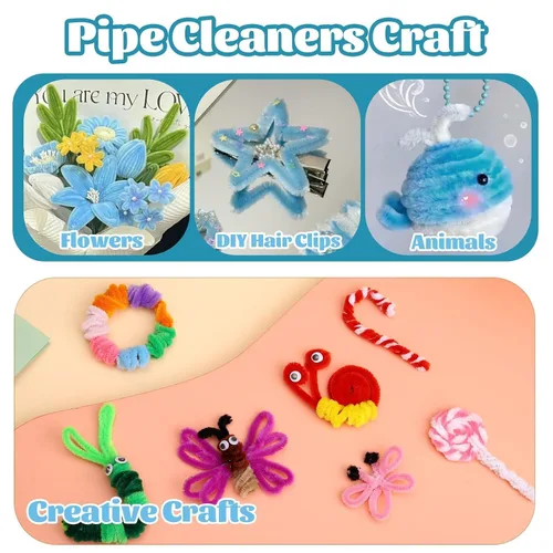 Miniatura 5 de Giwrmu 100 Piezas Limpiapipas Tallos de Chenilla, Limpiapipas Turquesa para Manualidades, Palos Difusos Suministros de Manualidades, Limpiapipas