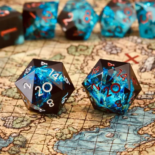 Miniatura 2 de Juego de dados DND de borde afilado de 8 piezas (extra D20) para Calabozos y Dragones – 2 D20 D4 D6 D8 D10 D12 D10% – Dados de resina poliédrica