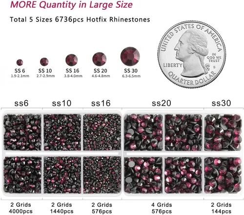 Miniatura 4 de 6736 piezas de diamantes de imitación termoadhesivos con parte trasera plana, diamantes de imitación morados para manualidades y ropa mezclados en 5