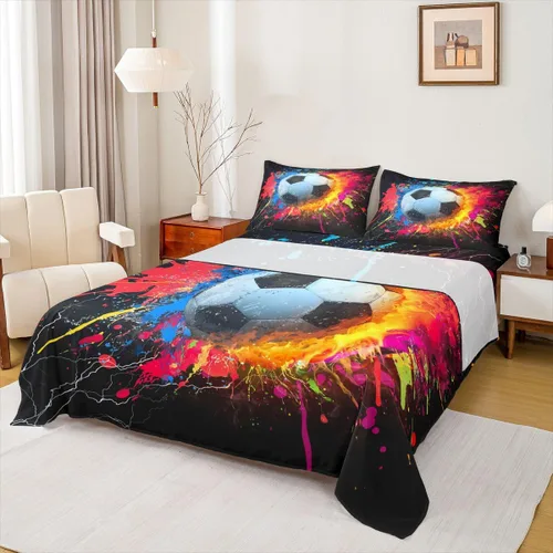 Miniatura 19 de Sábanas de baloncesto tamaño matrimonial con bolsillo profundo para niños, ropa de cama deportiva, juego de sábanas para atletas de baloncesto