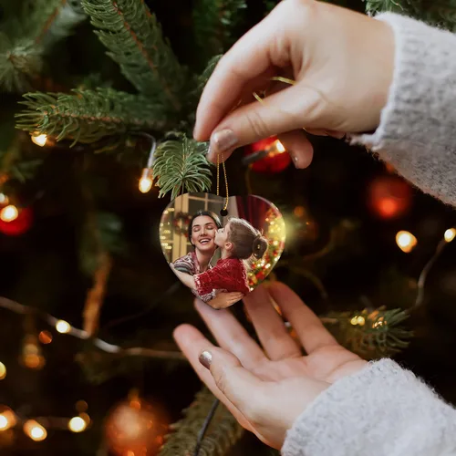 Miniatura 4 de Adorno de Navidad personalizado con cualquier imagen, carga cualquier foto - Texto opcional - Recuerdo de Navidad - Corazón de cerámica