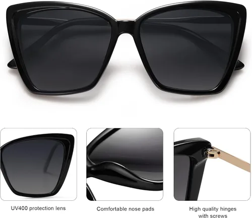 Miniatura 19 de SOJOS Gafas de sol polarizadas de moda para mujer, retro, de gran tamaño, cuadrado, ojo de gato, gafas de sol con protección UV SJ2206
