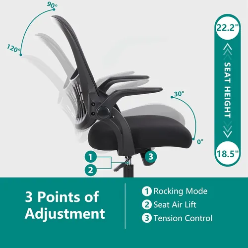 Miniatura 4 de Silla ejecutiva Sweetcrispy para oficina y hogar, ergonómica de malla con respaldo medio ajustable, giratoria con soporte lumbar cómodo, brazos Negro