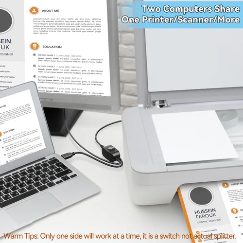 Miniatura 3 de Herfair Divisor de impresora para dos computadoras USB A Splitter 1 en 2 salidas para compartir una impresora/escáner/máquina de fax/periféricos USB