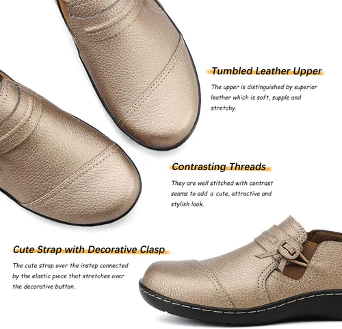Miniatura 3 de LAZYPOP Mocasines de cuero clásicos y cómodos para mujer, bonitos zapatos de vestir informales, ligeros, para caminar, zapatos planos