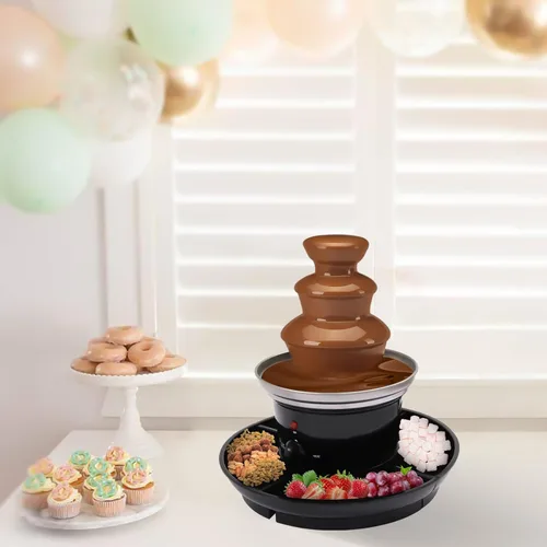 Fuente de fondue de chocolate de 3 niveles, capacidad de 1 libra, con varilla giratoria en espiral, hecha de polipropileno y acero inoxidable 430,
