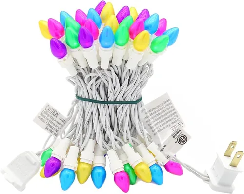 Guirnalda de luces LED multicolor de cristal C3, 50 unidades, luz pastel de Pascua, 120 V, certificación ETL, conectable, para exteriores, cable