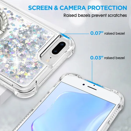 Miniatura 5 de Funda para iPhone 7 Plus/8 Plus, soporte de anillo con purpurina, funda protectora de TPU transparente a prueba de golpes, patrón de purpurina