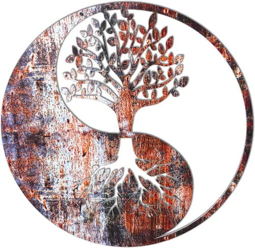 Venovez Yin Yang - Decoración de pared (madera-metal) árbol de la vida, decoración de Yin Yang, decoración de pared de metal, decoración de
