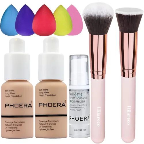 Miniatura 19 de Phoera 104 y 105 - Base de cobertura entera, base correctora Hilareco, impecable, 1.014 onza liquida, corrector de aceite mate natural, corrector
