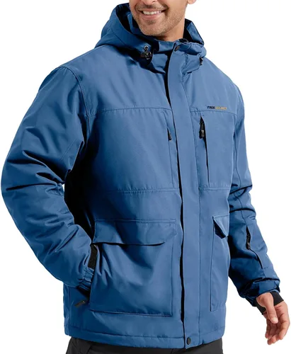 Miniatura 14 de FREE SOLDIER Chaqueta de esquí impermeable para hombre, con forro polar, abrigo de nieve cálido de invierno con capucha costuras totalmente selladas