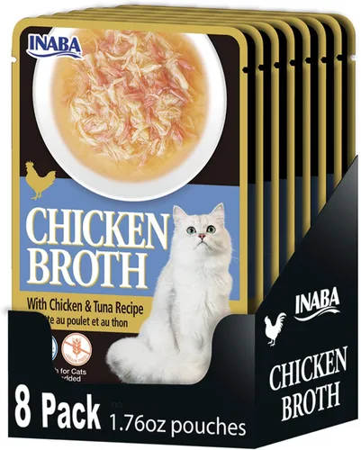 Miniatura 7 de INABA Caldo de pollo, guarnición/adorno para gatos con vitamina E, bolsa de 1.76 onzas, 8 bolsas en total, receta de pollo y salmón