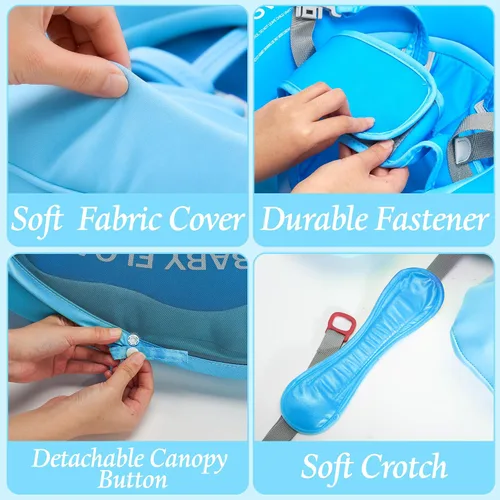 Miniatura 3 de Flotador de piscina para bebé con toldo UPF50+, cubierta de tela suave, flotadores para bebé con asiento de seguridad, flotadores para bebés de 6 a