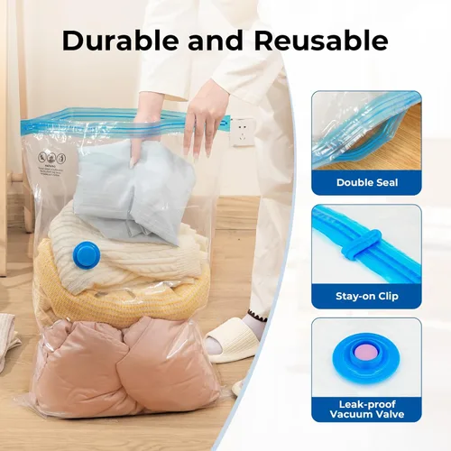 Miniatura 3 de ETENWOLF 10 Pack Large Vacuum Storage Bags with Rechargeable Wireless Pump, Vacuum Seal Bags for Clothes and Travel, Space Saver Compression Bags
