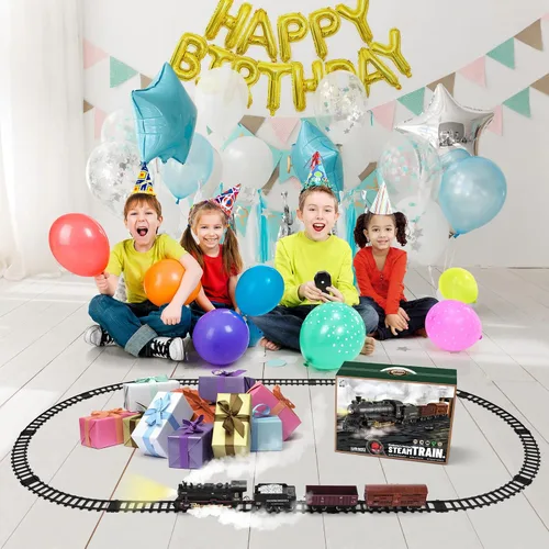 Miniatura 2 de Juego de tren con control remoto, pista de tren eléctrico alrededor del árbol de Navidad con vehículo de carga, luz y sonidos, locomotora de vapor