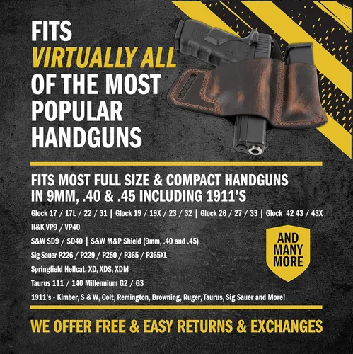 Miniatura 2 de Combo de funda de cuero para transporte cómodo y funda para cargador Hecho en EE. UU. Se adapta a Glock 17 19 22 23 32 33 Springfield XD & XDS