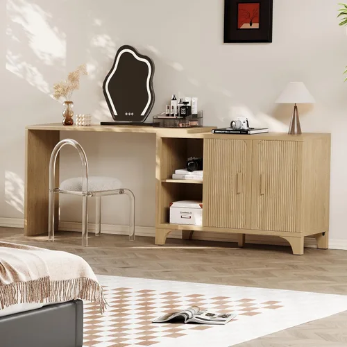 Miniatura 8 de Gabinete de buffet acanalado moderno de mediados de siglo con almacenamiento, aparador decorativo y armario de almacenamiento de credenza