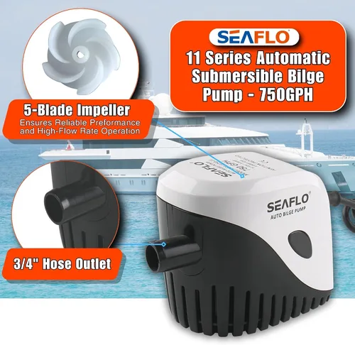Miniatura 6 de Seaflo, bomba de agua autosumergible automática para barco de sentina de 12 V 750 ghp con interruptor sumergible