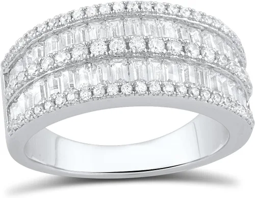 Miniatura 3 de Anillo de plata de ley con diamantes de imitación de talla baguette (tamaño 4-10)