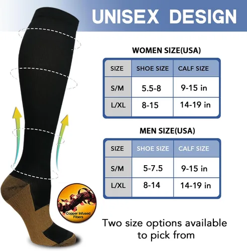 Miniatura 5 de Calcetines de compresión graduada, de cobre, para mejorar la circulación en hombres y mujeres, 8 pares de 15-20 mmHg, para correr, atletismo