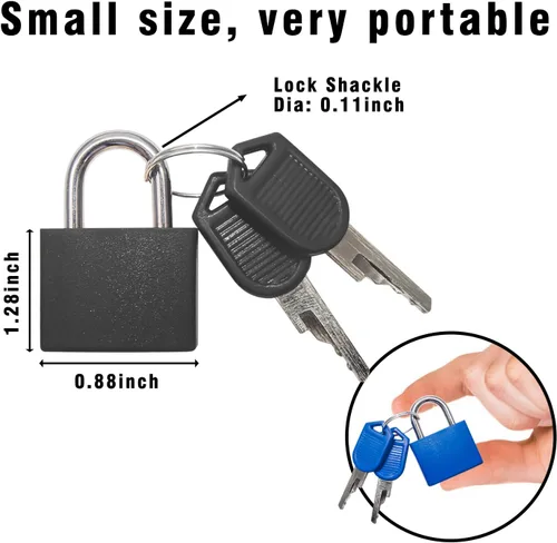 Miniatura 2 de Paquete de 2 cerraduras de equipaje, mini cerraduras para maleta con llaves, candado pequeño multicolor para taquillas, mochilas, cajas (negro, azul)
