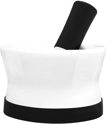 Juego de mortero grande y mortero EZ-Grip de silicona y porcelana con base de silicona desmontable a prueba de arañazos, perfecto para especias de