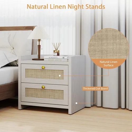 Miniatura 6 de LubanNese Juego de 2 mesitas de noche de 23.6 pulgadas, mesa de noche de madera bohemia con estación de carga para dormitorio, mesitas de noche