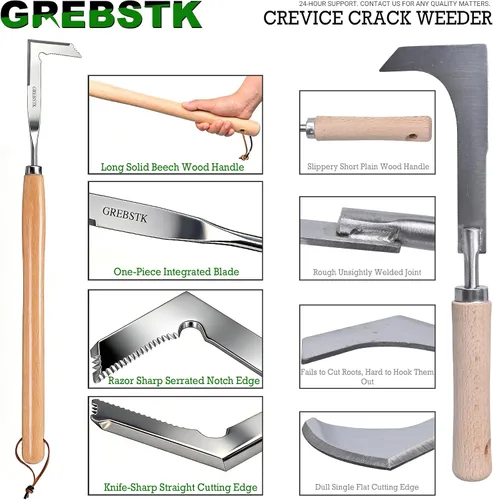 Miniatura 8 de GREBSTK - Herramienta de jardinería manual de acero inoxidable para grietas L-shaped blade, razor-sharp hardened, rust-resistant, comfortable