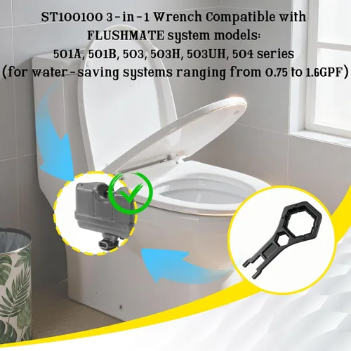 Miniatura 4 de ST100100 - Llave 3 en 1 compatible con Flushmate 501A, 501B, 503, 503H, 503UH, inodoros de asistencia a presión serie 504 para extensión de descarga