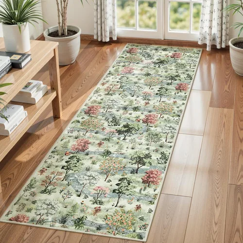 Miniatura 32 de Beeiva Alfombra Lavable para Pasillo 2x6 pies - Beige Vintage Resistente a Manchas Alfombra Floral para Cocina, Alfombras Bohemias