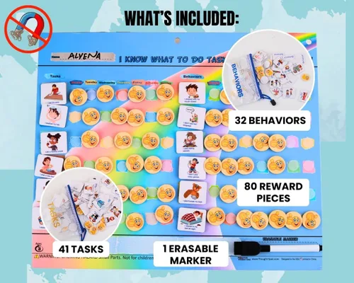 Miniatura 3 de Thought-Spot Tabla de recompensa de comportamiento para niños Tabla de tareas y comportamiento con 41 piezas de tareas, 32 piezas